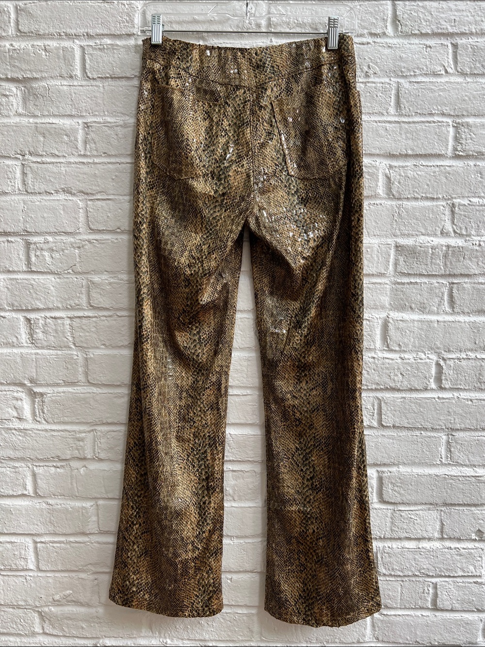 VINTAGE Y2K Tan Metallic Gold Shimmering Snake Scales Low Rise Bootcut Pants 6 - Picture 7 of 11